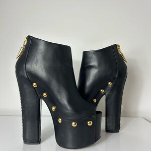 Authentic Giuseppe Zanotti Leather Gold Stud Zipper Booties